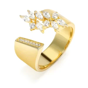 RENSINO Luxury Sterling Silver Open Ring Cubic Zirconia Gold Plated Chunky Adjustable Rings