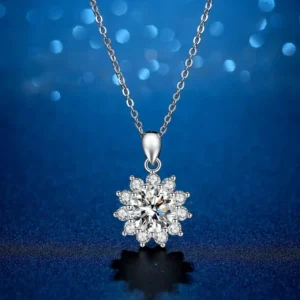 RENSINO Luxury Sunflower Pendant Blink S925 Sterling Silver Necklace