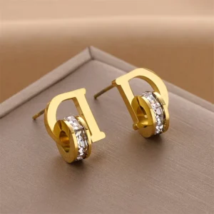 RENSINO Luxury Titanium Steel Without Fading Color Stud Gold Rose Gold Steel Color Stainless Steel Pendant Earrings Jewelry