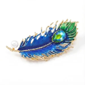 RENSINO Luxury Vintage Style Cloisonne Phoenix Feather Brooch 925 Silver Gold Plated Blue Green Enamel Brooch