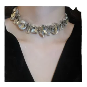 RENSINO Luxury Water Drop Clavicle Chain Necklaces Geometric Crystal Choker Necklaces for Women