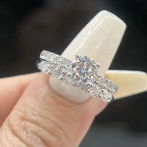 RENSINO Luxury Wedding Moissanite Ring Set for Women VVS 1 Carat D Color 925 Sterling Silver Eternity Band Ring for Engagement Jewelry