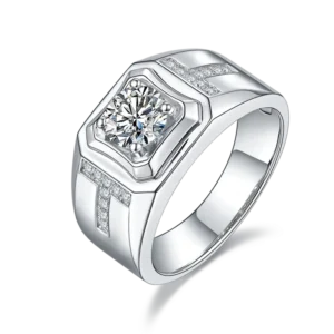 RENSINO Luxury White Gold Plated S925 Silver Jewelry Quality Moissanite Circular 1.0ct High Quality Men’s Jewelry Diamond Ring