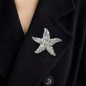 RENSINO Luxury Women Boutique Bright Rhinestone Sea Star Brooches Classic Pins Beautiful Crystal Banquet Party Jewelry