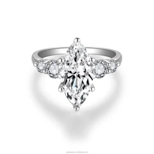 RENSINO Luxury Women’s S925 Silver 3-Carat Moissanite Wedding Rings Fancy Cut Prong Setting Classic GRA Certified