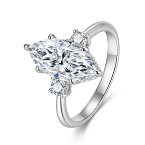 RENSINO Luxury Women’s S925 Silver Engagement Marquise Cut Moissanite Wedding Rings for New Fancy Cut Design