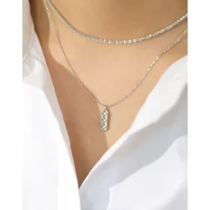 RENSINO M0071 Star Bar Pendant Necklace for Women Girls 925 Sterling Silver Cubic Zirconia Minimalist Stars Bar Pendant Necklace