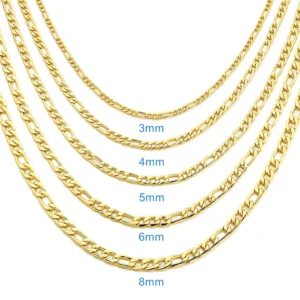 RENSINO MICCI Custom 3mm 4mm Necklace Chain for Women Jewelry 14K 18K Gold Plated Filled Stainless Steel Thick NK Figaro Chain