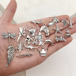 RENSINO MIX 100 PCS JIALEEY Bulk Lots Jewelry Making Silver Charms Mixed Smooth Tibetan Silver Metal Charms Pendants DIY Women