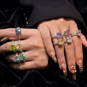 RENSINO MOQ4 in Stock Vintage ZIRCON Ring Colorful Gemstone CZ Gold Plated Rings Fine Jewelry for Wedding