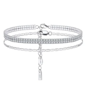 RENSINO Madonnd Fine Jewelry Gold Plated 925 Sterling Silver Women’s Party Fashion Tennis Anklet Brilliant Cut Cubic Zircon Claw Setting
