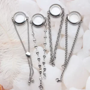 RENSINO Magnet Open Stainless Steel Chain Bracelet Glass Floating Locket Living Charms Memory Locket Bracelet Girl Women Fashion Jewelry