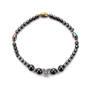 RENSINO Magnetic Black Jade Stone Anklet Owl Therapy Slimming Jewelry for Weight Loss Health Care Gift