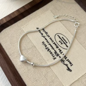 RENSINO Manqiu 925 Sterling Silver Heart Snake Bone Chain Charm Geometric Women’s Sterling Silver Bracelet Jewelry Designer