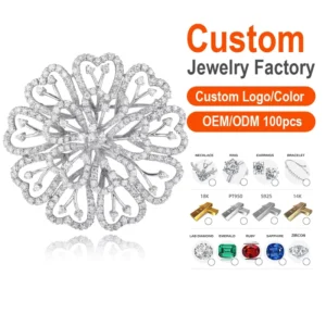 RENSINO Manufacture 925 Sterling Silver 5A Zircon Flower Brooch for Women Birthday Gift Jewelry CZ Custom Logo & Color for Gifts