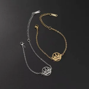 RENSINO Manufacturer 18K Gold Plated Yezidi Lalish Map Charm Chain Bracelet Stainless Steel Silver Yazidi Theme Pendant Necklace