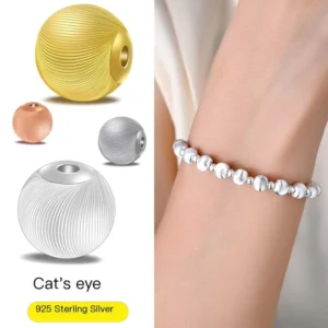 RENSINO Manufacturer 925 Sterling Silver Cat Eye Spacer Bead Round Jewelry Accessories for DIY Jewelry Making