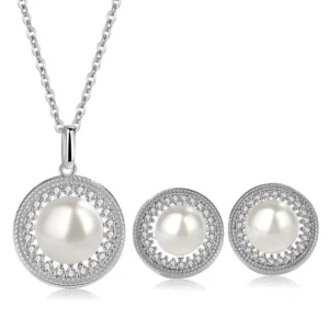 RENSINO Manufacturer Direct Sales High-End S925 Sterling Silver Pendant Freshwater Pearl Necklace with Full Diamond Fine Jewelry Set
