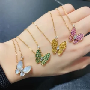 RENSINO Manufacturer Silver Four leaf Clover butterfly Pendant Necklace Diamond Mother of petal Turquoise butterfly Necklace