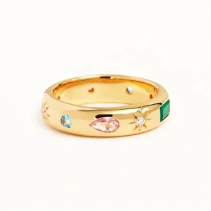 RENSINO Manufacturer Sterling Silver S925 Gold Plated Geometric Zirconia Rings for Girls