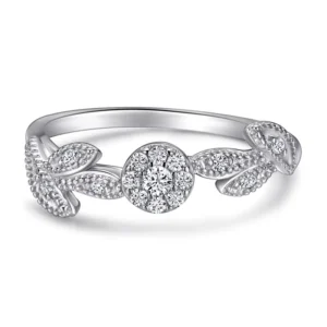 RENSINO Manufacturer of Unique Fashionable Leaf-Shaped 925 Sterling Silver Rings with Zirconia Accents