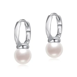 RENSINO Manufacturer’s 925 Sterling Silver Freshwater Pearl Faux Hoop Huggie Drop Earrings Hypoallergenic Jewelry for Women