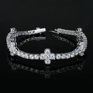 RENSINO Manufacturers Custom Jewelry 925 Sterling Silver Flower Mossanite Moissanite Diamond Hand Chain Charm Tennis Bracelet
