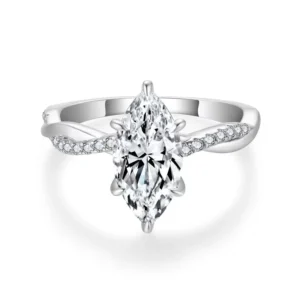RENSINO Marquise Cut 6x12mm 2ct Full Moissanite Engagement Ring Wedding Band Matching Couple Ring for Her