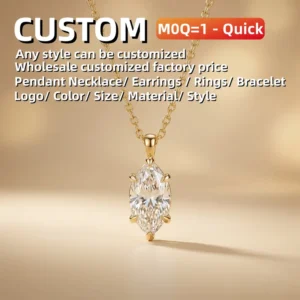 RENSINO Marquise Cut Gra Certificated Vvs D Color Moissanite Chain Necklace 14k Gold Chain