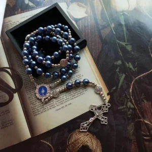 RENSINO Mecrt Catholic Rosary Glass Crucifix Imitation Pearl Cross Rosary Zinc Alloy Necklace Beaded Pendant Chain Gift