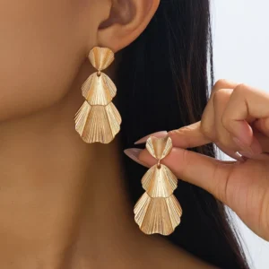RENSINO Medieval Vintage Simple Temperament Ruffled Drop Earrings Exaggerated Elegant Ginkgo Biloba Niche Alloy Silver Gold Plated