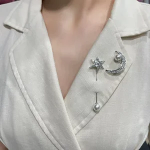RENSINO Meetyoo High Quality Alloy Silver Pearl Brooch Moon and Star Brooch Set Never Fade Fashion Clothing Brooch for Women