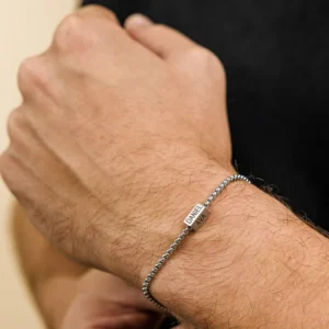 RENSINO Men Minimalist Stainless Steel Square Link Chain Bracelet Necklace Engraved Fashion Jewelry Gift