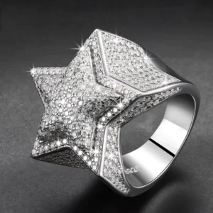 RENSINO Men Women Fine Jewelry Iced Out Gold Plated 925 Sterling Silver Vvs Moissanite Star Ring With Gra Certificate