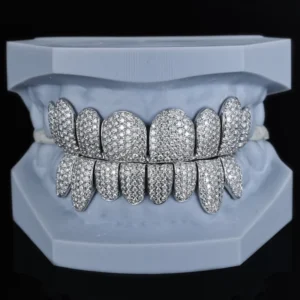 RENSINO Men Women Top Bottom 6 8 10 S925 Silver Honeycomb Setting Custom VVS Moissanite Lab Diamond Regular Cut Gold Grillz for Teeth