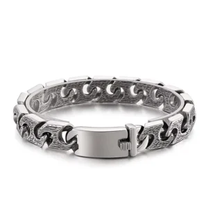 RENSINO Men’s 220mm Punk Stainless Steel Links Bracelet Silver Grey Fashion Charm Bracelet