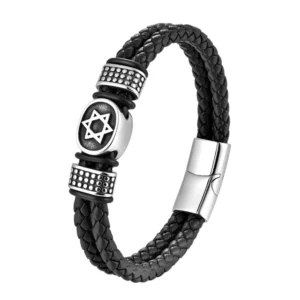 RENSINO Men’s 316L Stainless Steel Charm Bracelet Skull Cross Hexagram Design Silver Black Plating Classic Style