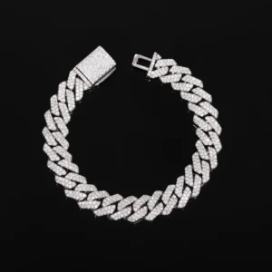 RENSINO Men’s 8mm Iced Out Hip Hop Diamond Bracelet Single Row 3A Zircon Silver and Gold Plated Cuban Link Chain for Parties Gifts