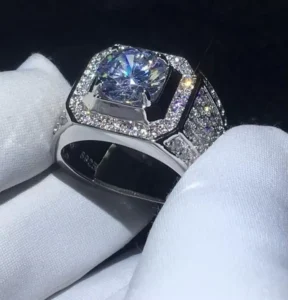RENSINO Mens Big Ring 925 Sterling Silver Iced Out Jewelry 3ct Lab Diamond D VVS Moissanite Ring for Gift