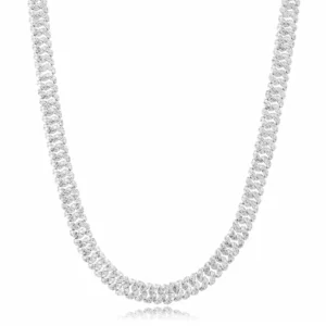 RENSINO Men’s Cuban Necklace Zircon Fine Jewelry Sterling Silver 925 European and American Style Trendy Cuban Chain