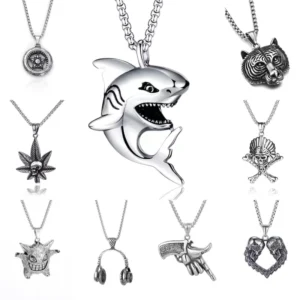 RENSINO Men’s Hip Hop Zinc Alloy Geometric Link Chain Buddhism Pendant Necklace Street Style Trendy Silver Plated Jewelry