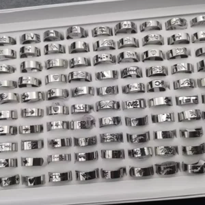 RENSINO Men’s Mixed Size Stainless Steel Fashion Rings Set US Sizes 11 16 100PCS Box