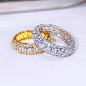 RENSINO Men’s Moissanite Ring Gold Plated 925 Sterling Silver Moissanite Diamond Eternity Band Ring