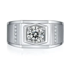 RENSINO Men’s S925 Silver 1carat D Diamond Ring Sparkling Moissanite Men’s Ring Fine Jewelry Ring