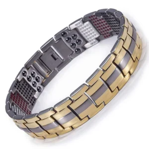 RENSINO Men’s Stainless Steel Classic 4-in-1 Magnetic Charm Bracelet with Negative Ion for Anniversary Gift