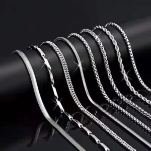 RENSINO Men’s Titanium Steel Box Chain Necklace Flat Snake Chain and Stainless Steel Clavicle Chain Jewelry
