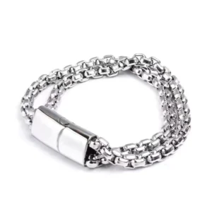 RENSINO Men’s Titanium Steel Magnet Buckle Bracelet with Positive and Negative Charms Fashionable Charm Bracelets