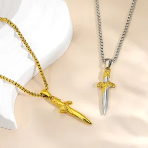 RENSINO Men’s Women’s Stainless Steel Cross Pendant Necklace Set Gold Silver Two Tone Religious Symbol Chain Fashion Pendant Necklaces