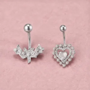 RENSINO Men’s and Women’s Belly Rings Fashion Stainless Steel Pearl Heart Body Piercing Jewelry