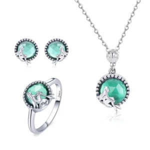 RENSINO Mermaid Earrings Necklace Ring Combination Lady Mermaid love S925 Sterling Silver Set